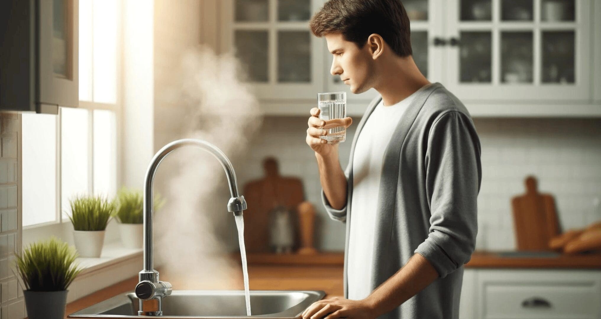 boy pouring glass of water which stinks